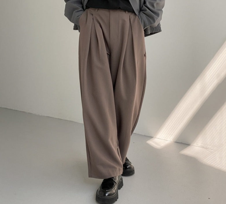Ankle Length Pleated Front Wide Leg Trousers