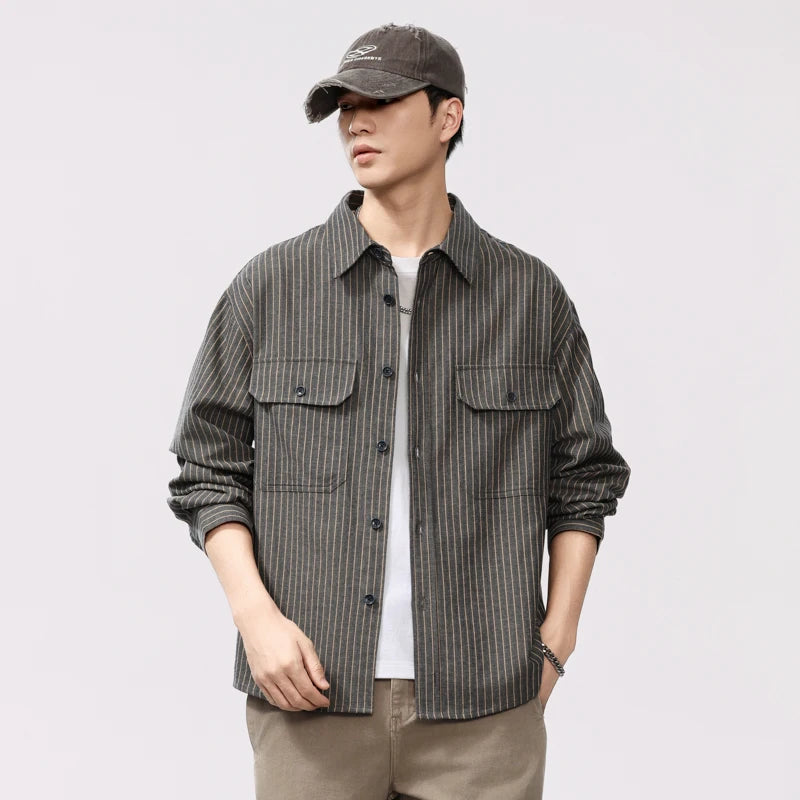 Cotton Linen Herringbone Stripe Shirt