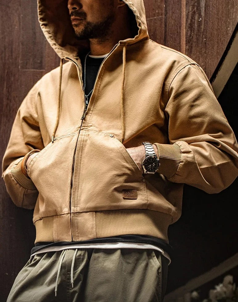 Hooded Canvas Workwear Jacket Streets of Seoul Men s Korean Style Fashion