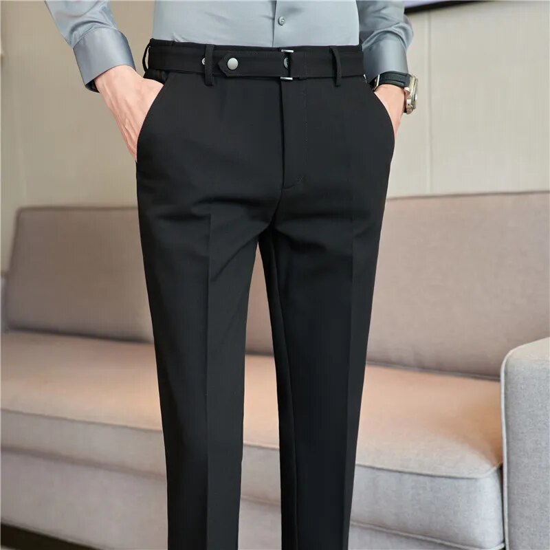 Slim Fit Ankle Length Belted Smart Trousers