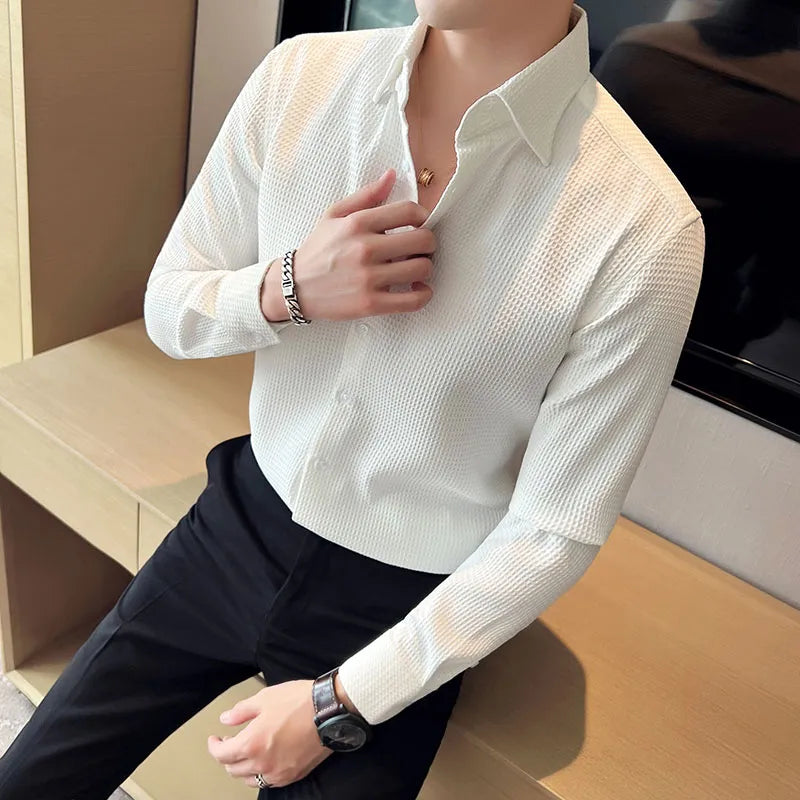 Waffle Texture Long Sleeve Shirt