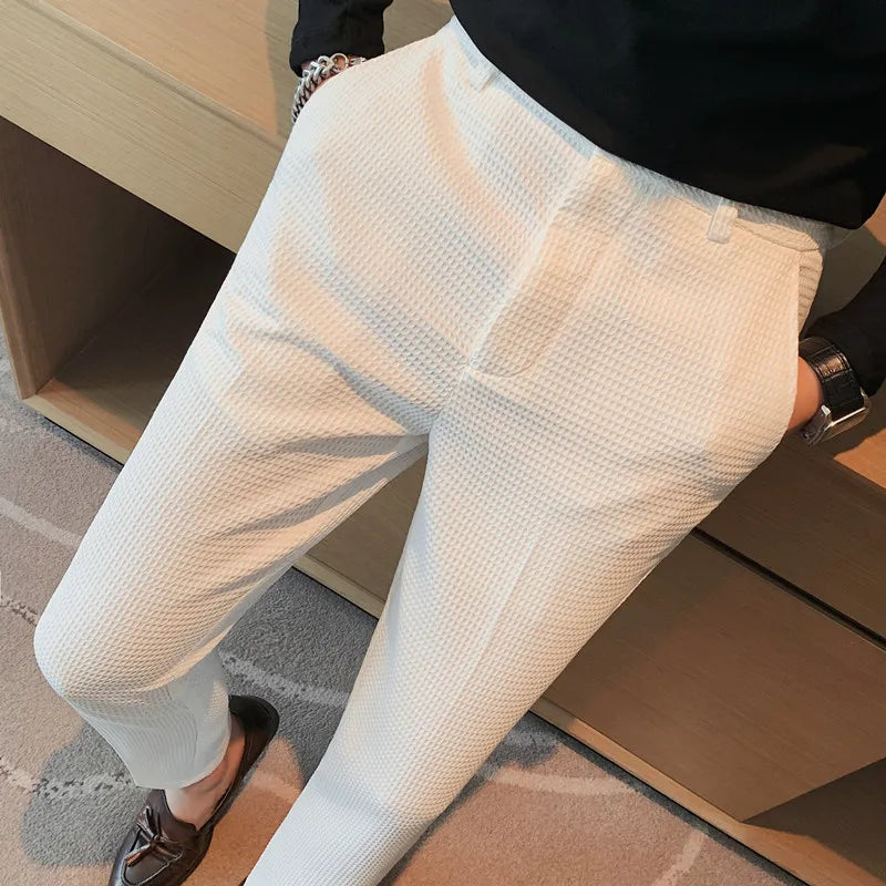 Waffle Texture Slim Fit Smart Trousers