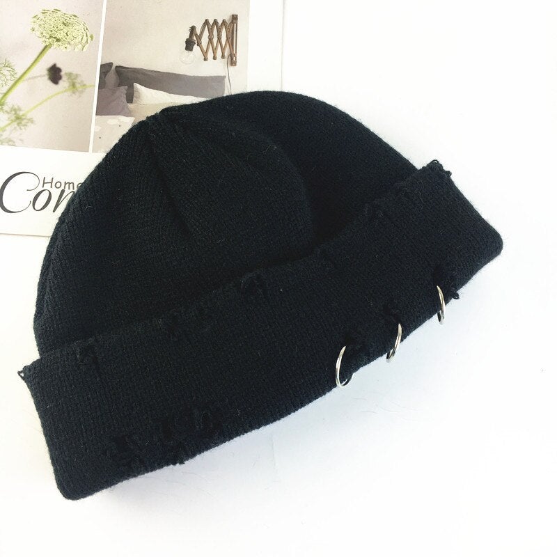 Distressed Pierced Mini Beanie thestreetsofseoul-korean-street-style-minimal-kstyle-streetwear-mens-fashion-clothing