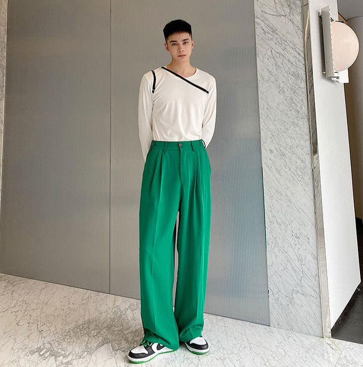 Emerald Green Wide Leg Trousers thestreetsofseoul-korean-street-style-minimal-kstyle-streetwear-mens-fashion-clothing