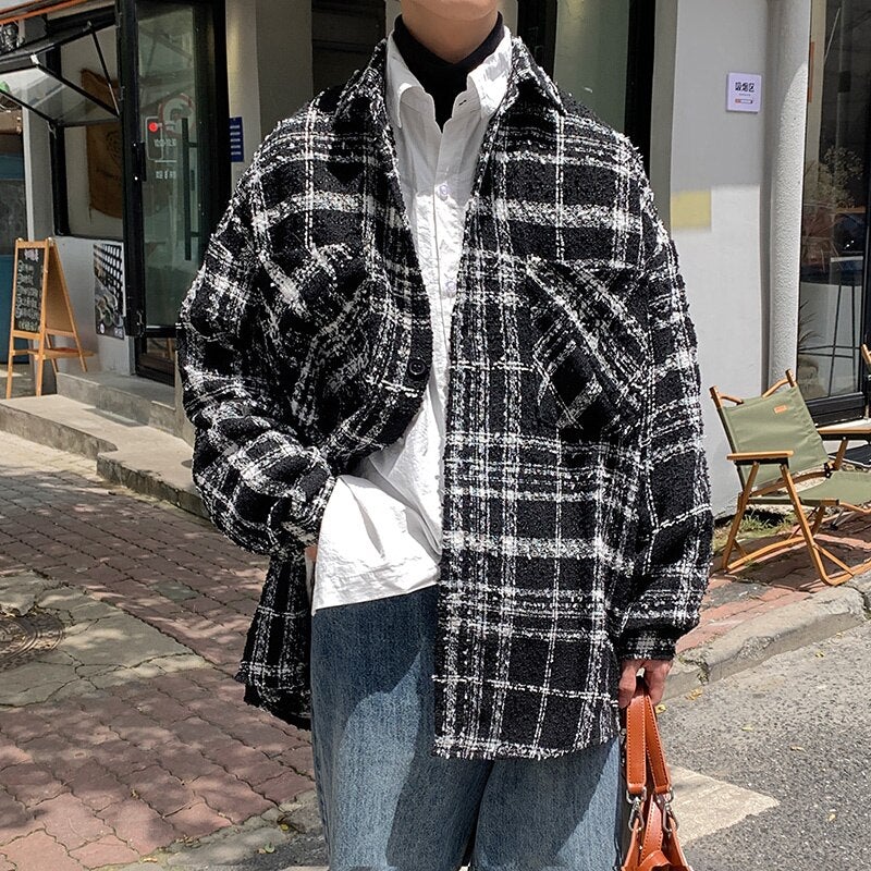 Long Sleeve Boucle Check Overshirt, Streets of Seoul