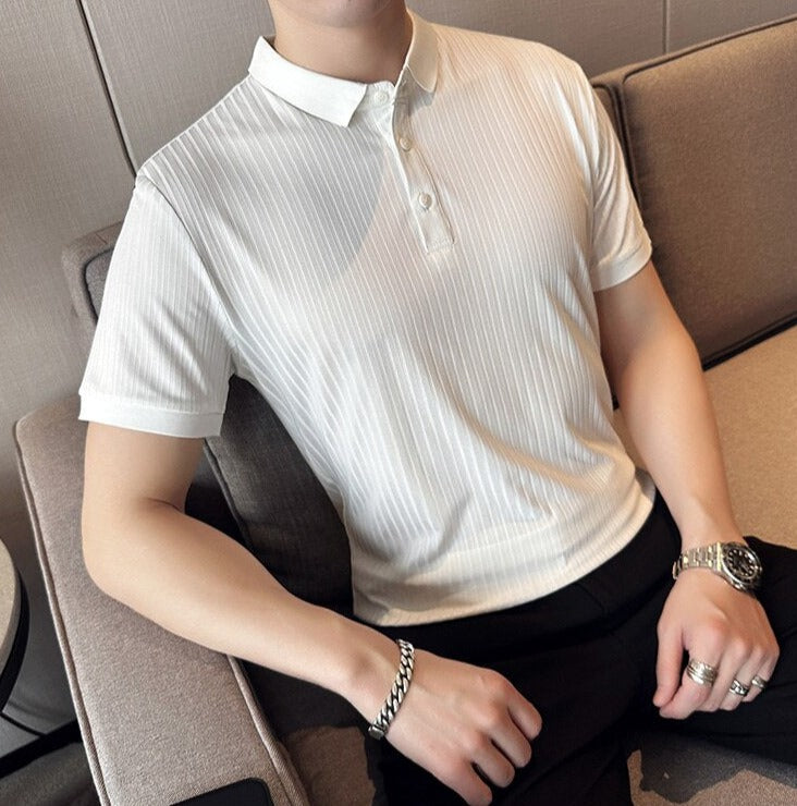 Slim Fit Ribbed Polo Shirt | Streets of Seoul | Men\'s Korean Style Fashion