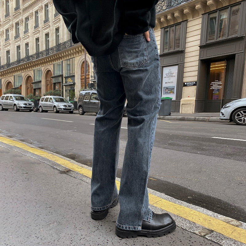 Split Hem Washed Denim Jeans, Streets of Seoul