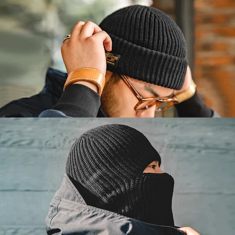 2 in 1 Rib Knit Beanie/Balaclava