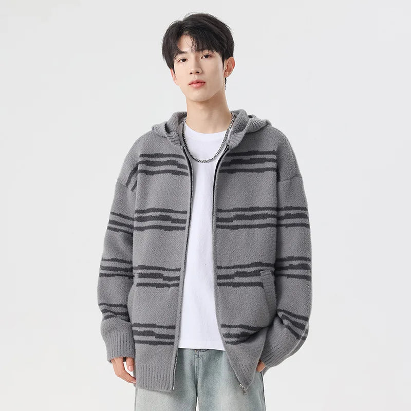 Abstract Stripe Knitted Hoodie