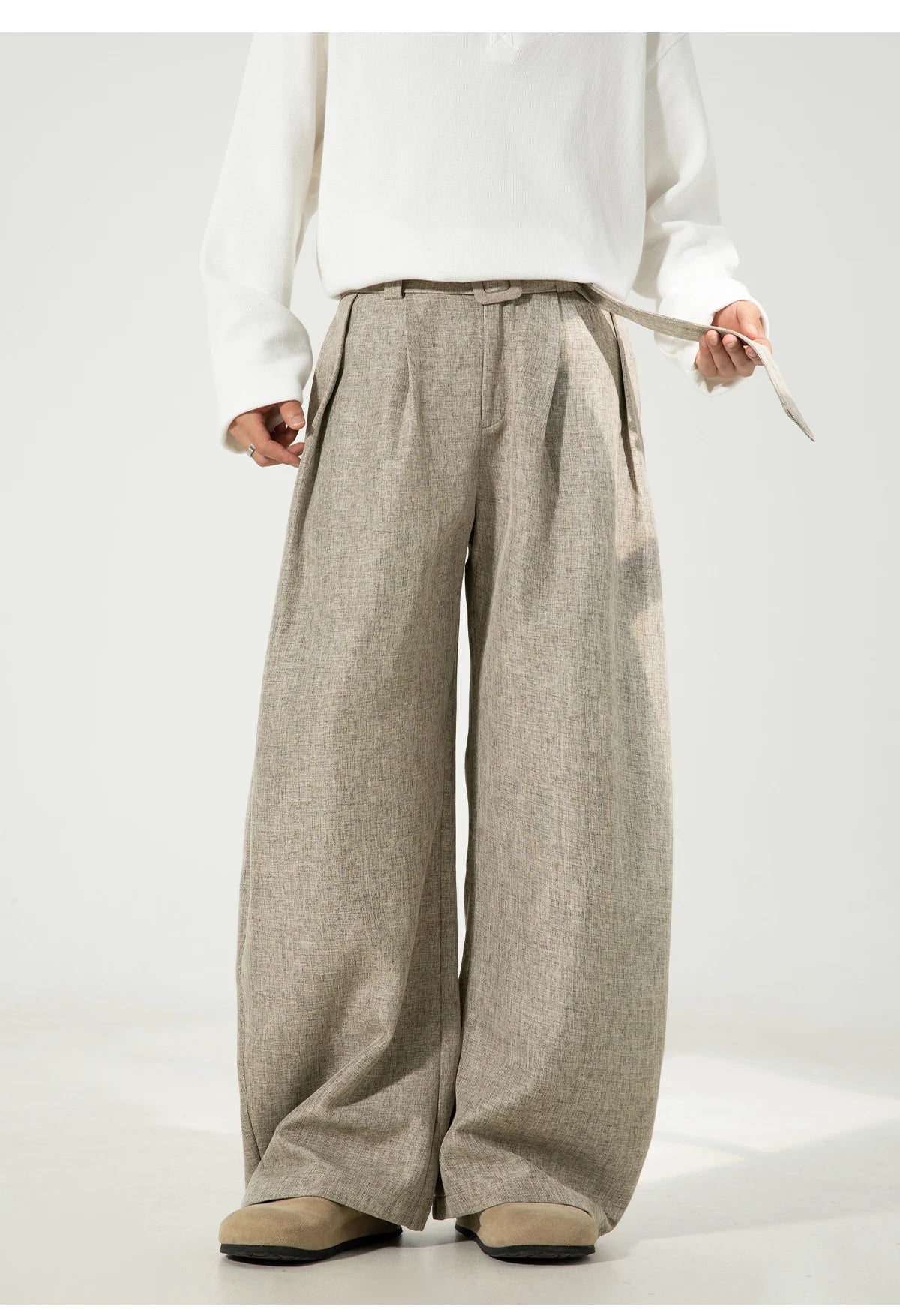 Belted 3D Pleat Wide Trousers for men - Streets of Seoul