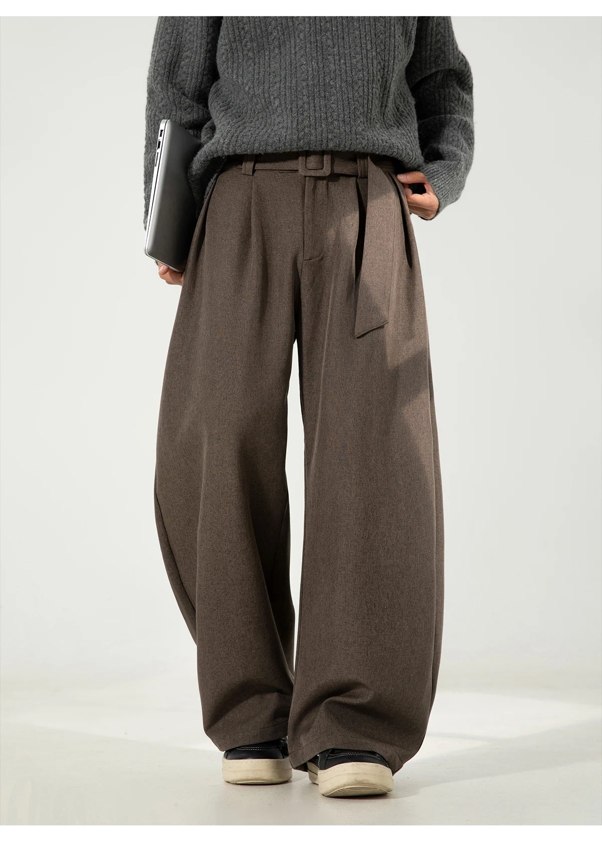 Belted 3D Pleat Wide Trousers