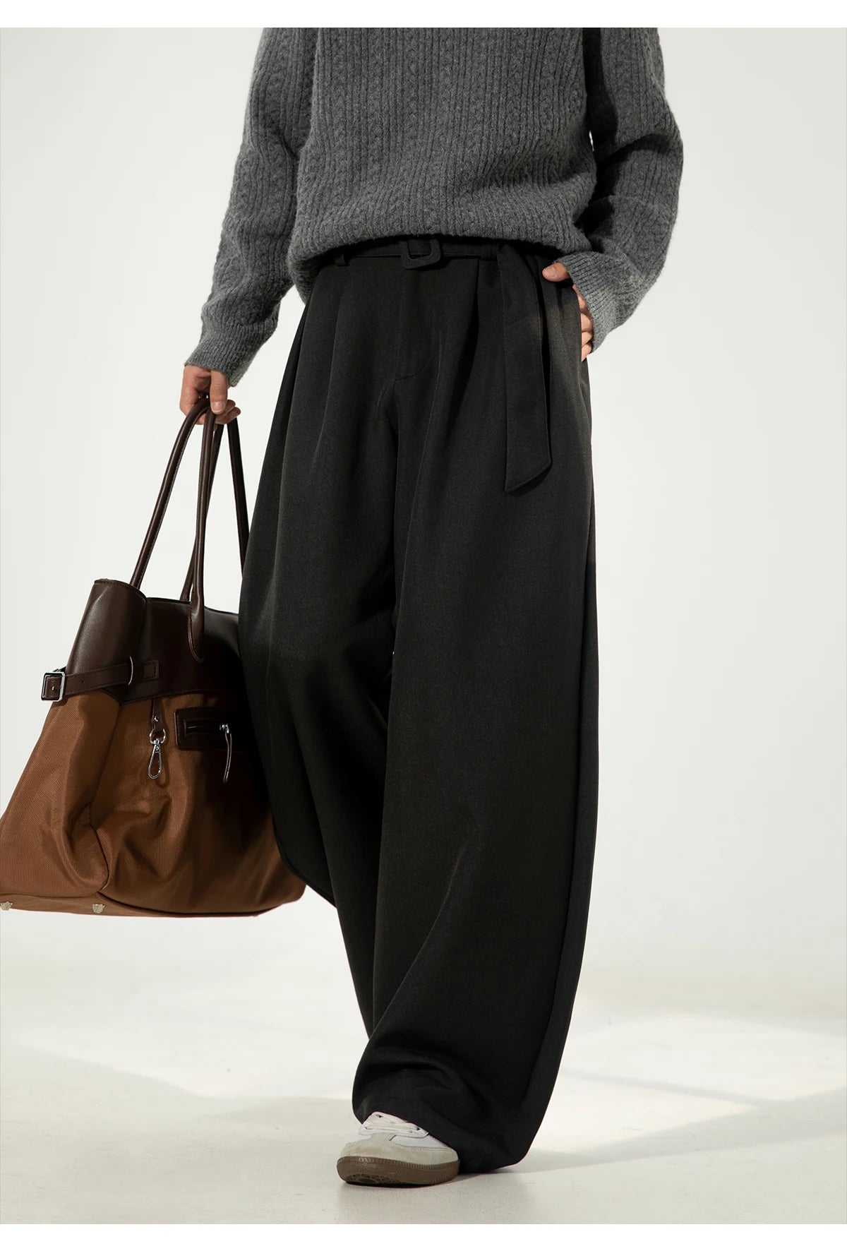 Belted 3D Pleat Wide Trousers