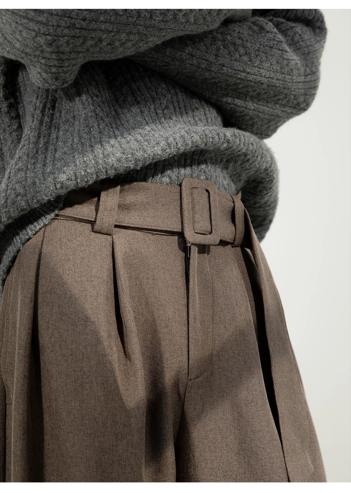 Belted 3D Pleat Wide Trousers