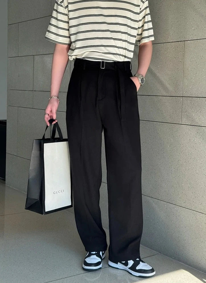 【BOHEMIAN SEOUL】WAIST BELTED WIDE PANTS Belted-Loose-Leg-Pants-