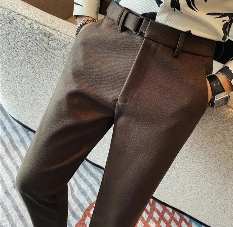 Belted Slim Suit Pants