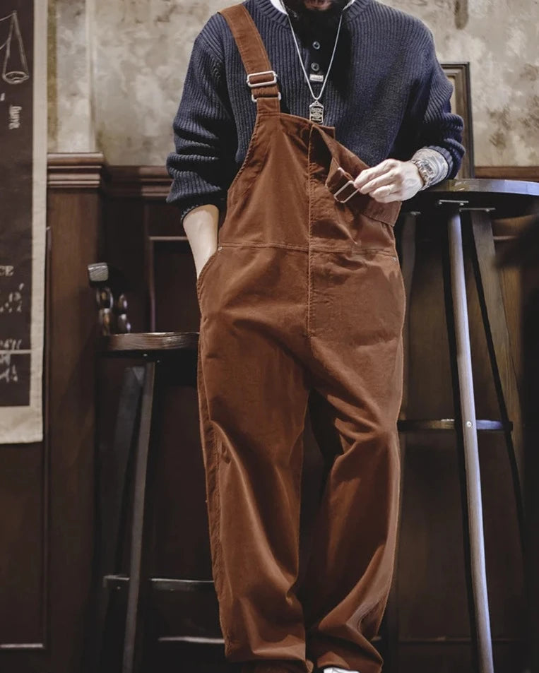 Brown Needlecord Workwear Dungarees | Streets of Seoul