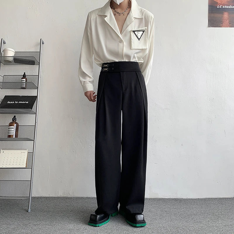 Men Straight Casual Pants Summer Korean Style Baggy Slit Wide Leg Blazer  Trousers Male Streetwear, S1 Black, 28 : : Clothing, Shoes &  Accessories