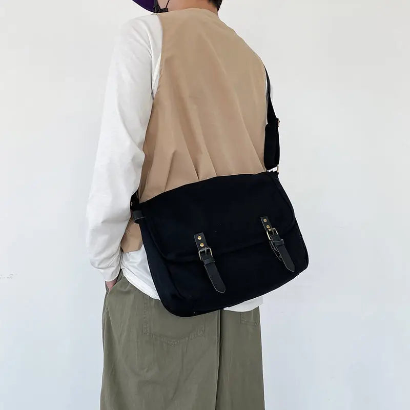 Buckled Canvas Messenger Bag Streets of Seoul Men s Korean Style Fashion