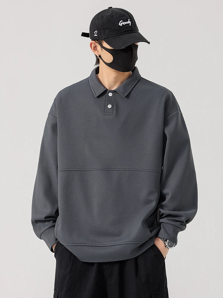 Button Neck Collared Sweatshirt