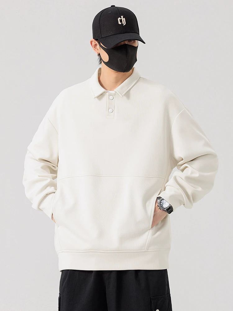 Button Neck Collared Sweatshirt