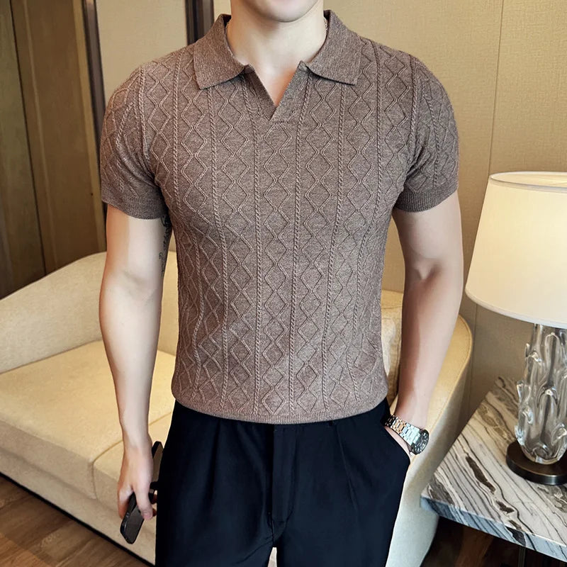 Cable Knit Texture Polo Shirt