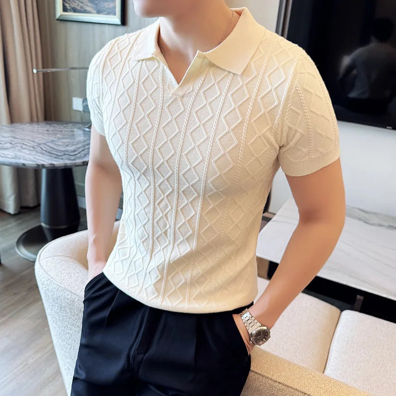 Cable Knit Texture Polo Shirt