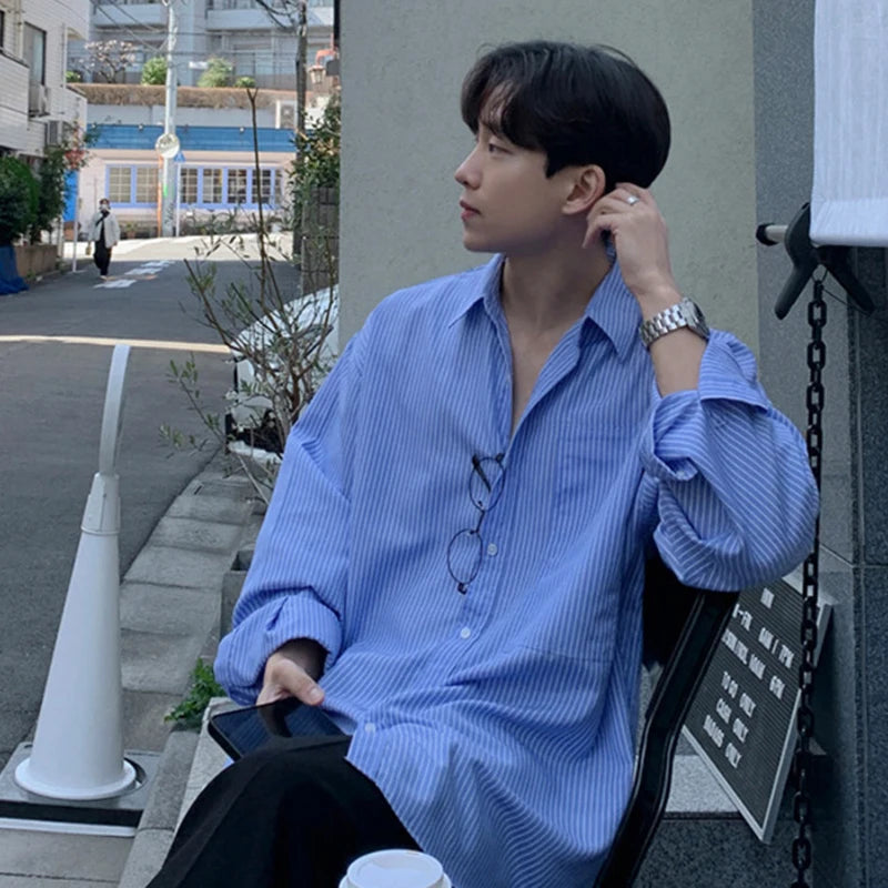 korean men's dress shirts Mens Korean Ice Silk Thin Long Sleeve Shirt Solid Dress Shirt Office Formal Tops