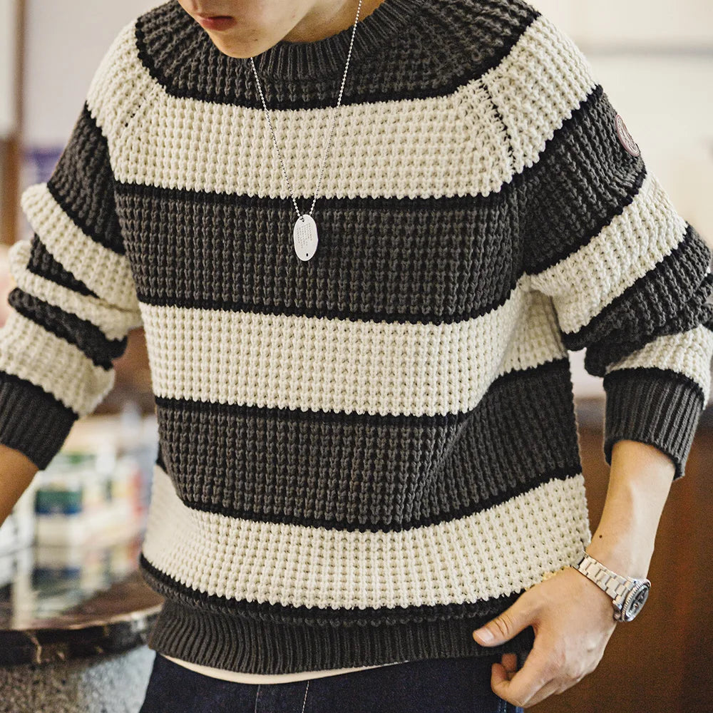 Chunky Knit Yarn Dyed Stripe Raglan Sweater