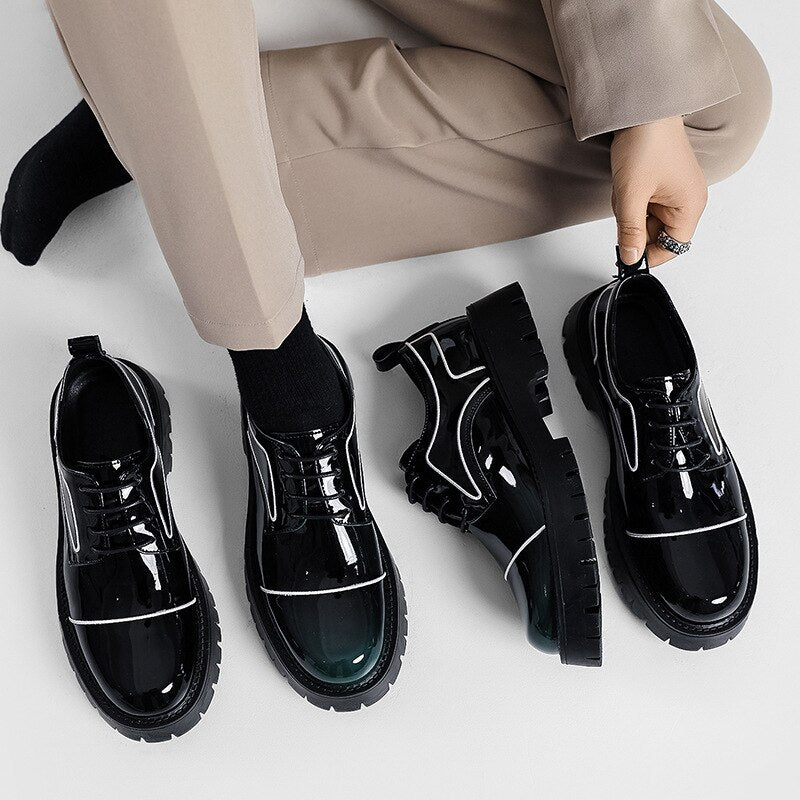 Contrast Piping Patent Derby Shoes | Streets of Seoul | Men's Korean ...