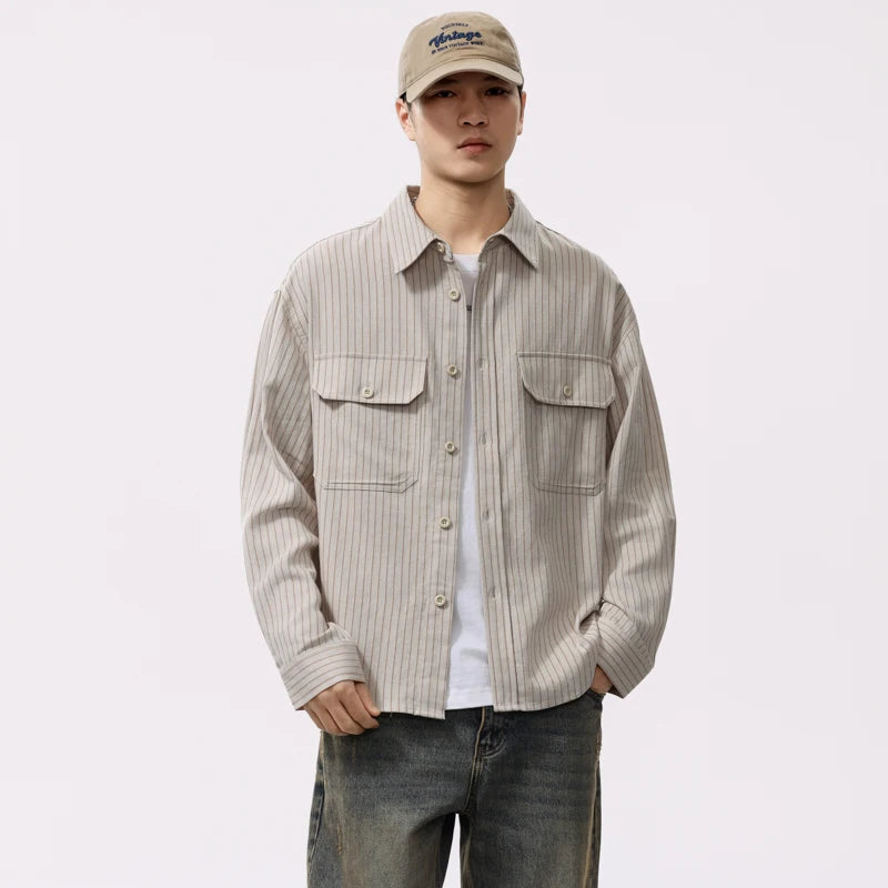 Cotton Linen Herringbone Stripe Shirt