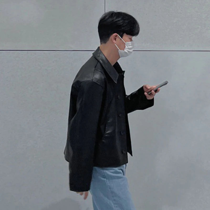 Cropped Minimal Faux Leather Jacket | Streets of Seoul | Men's