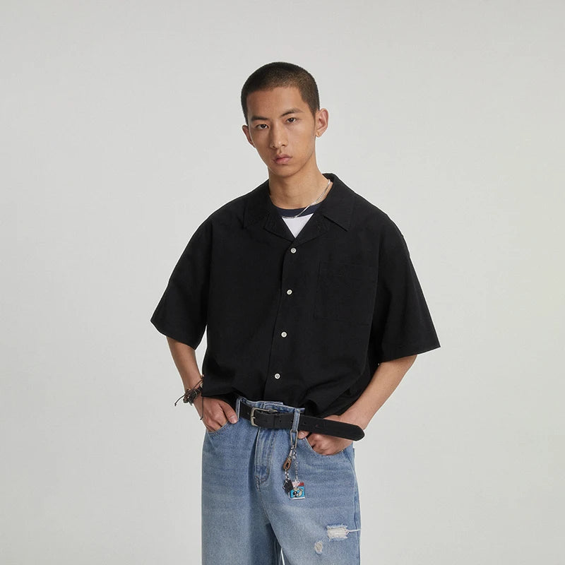 cropped dress shirts men Cropped Short Sleeve Shirt | Streets of Seoul