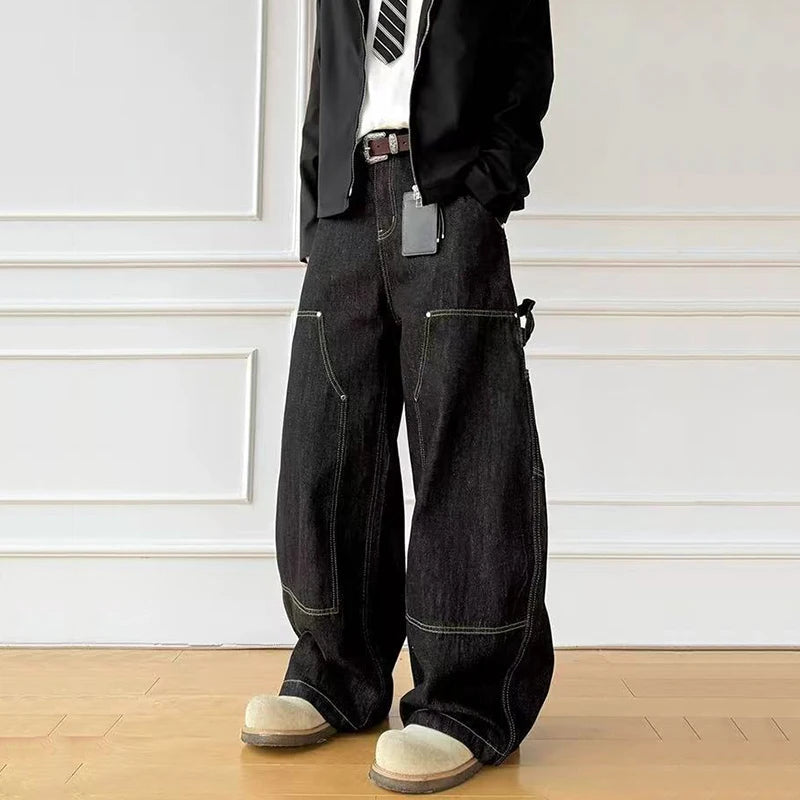 Dark Rinse Wide Carpenter Jeans | Streets of Seoul | Men's Korean