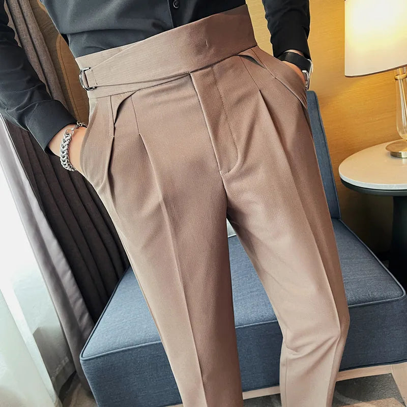 Korean Belt Suit Pants Men Fashion Solid Color Casual Dress Pants Men Loose  Straight Trousers Mens Offic… | Mens dress pants, Mens pants fashion,  Casual dress pants
