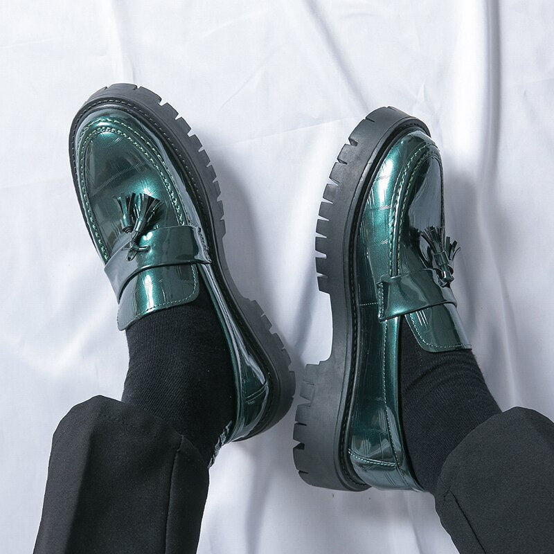Dundae Green Patent Chunky Sole Loafers