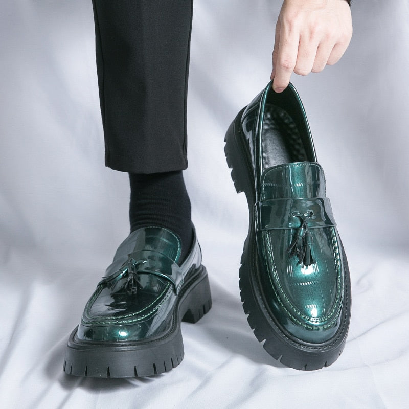 Dundae Green Patent Chunky Sole Loafers