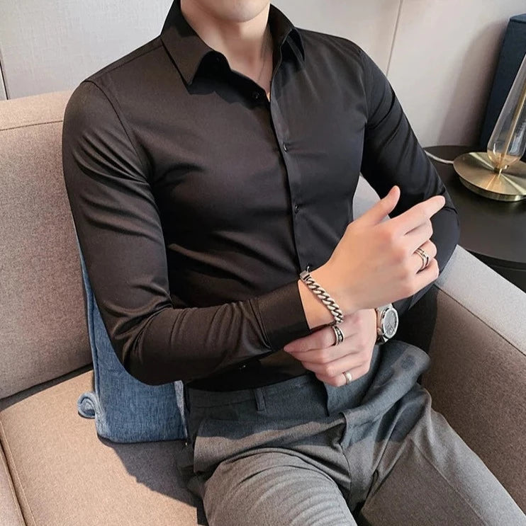 korean men's dress shirts GS No. 142 Korean Loose Shirt, Khaki / S