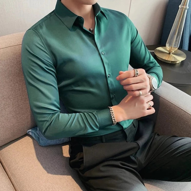 men long sleeve korean slim design dress shirt Slim Fit Long Sleeve Dress Shirt | The Korean Fashion