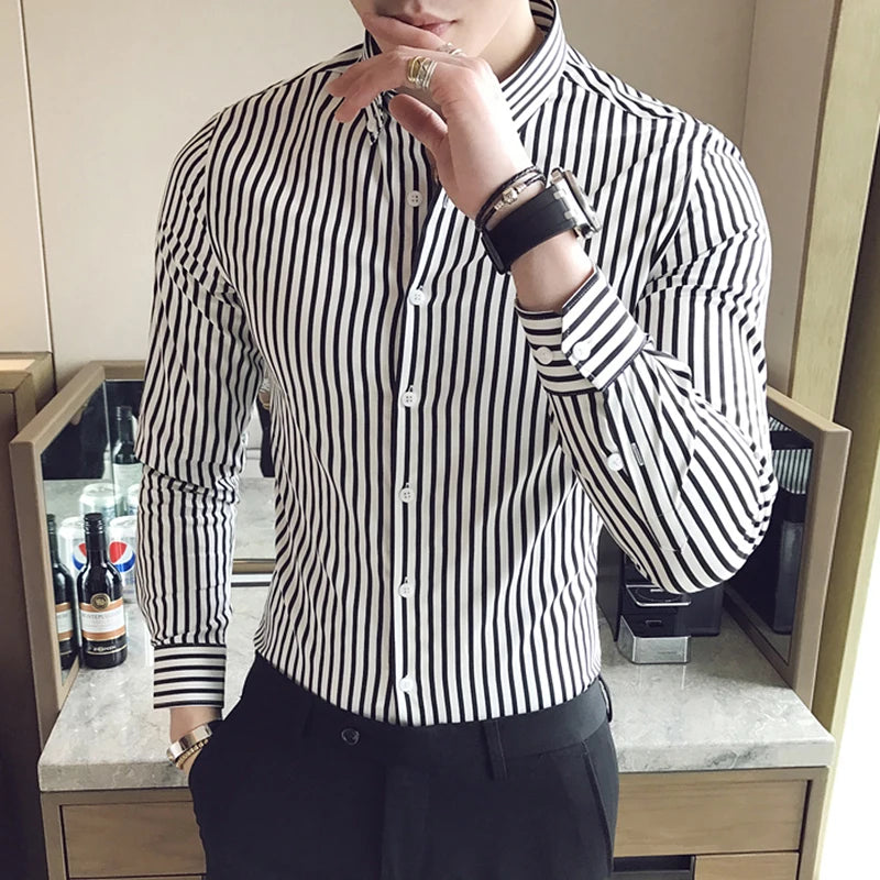 Black and white thin striped shirt online