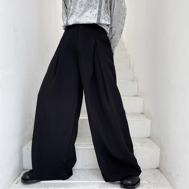 Pleated Wide Leg Korean Trousers (Cream)