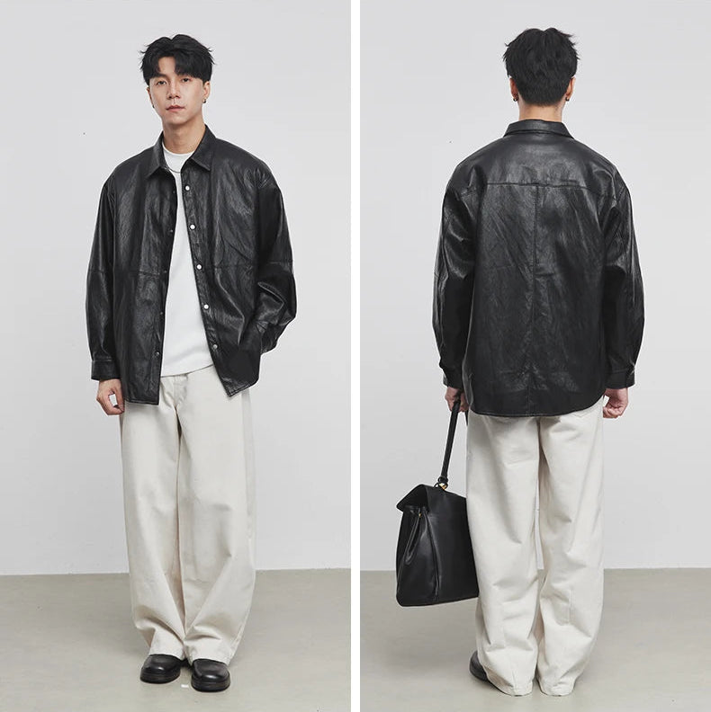 Faux Leather Shirt Jacket