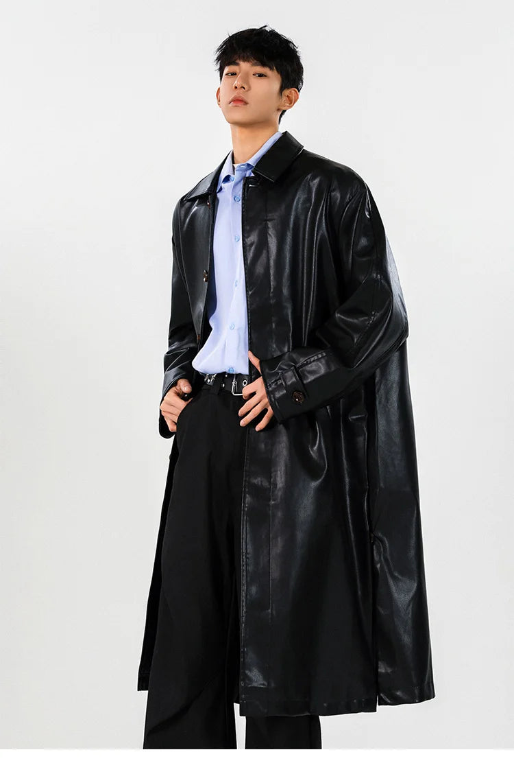 Faux Leather Trench Coat