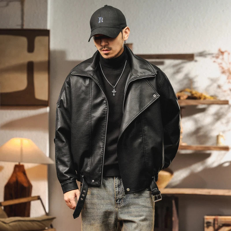 Strath Conar“羊革”leather 黒“bomber jacket Fleece Lined Faux Leather Bomber Jacket | Streets of Seoul | Men's