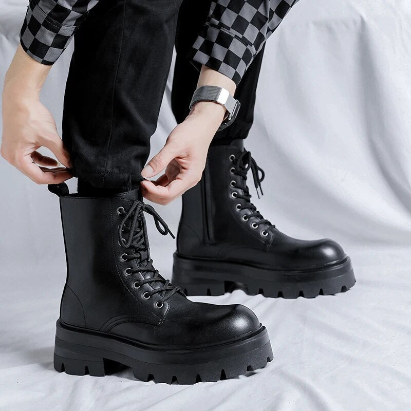 Black chunky best sale lace boots