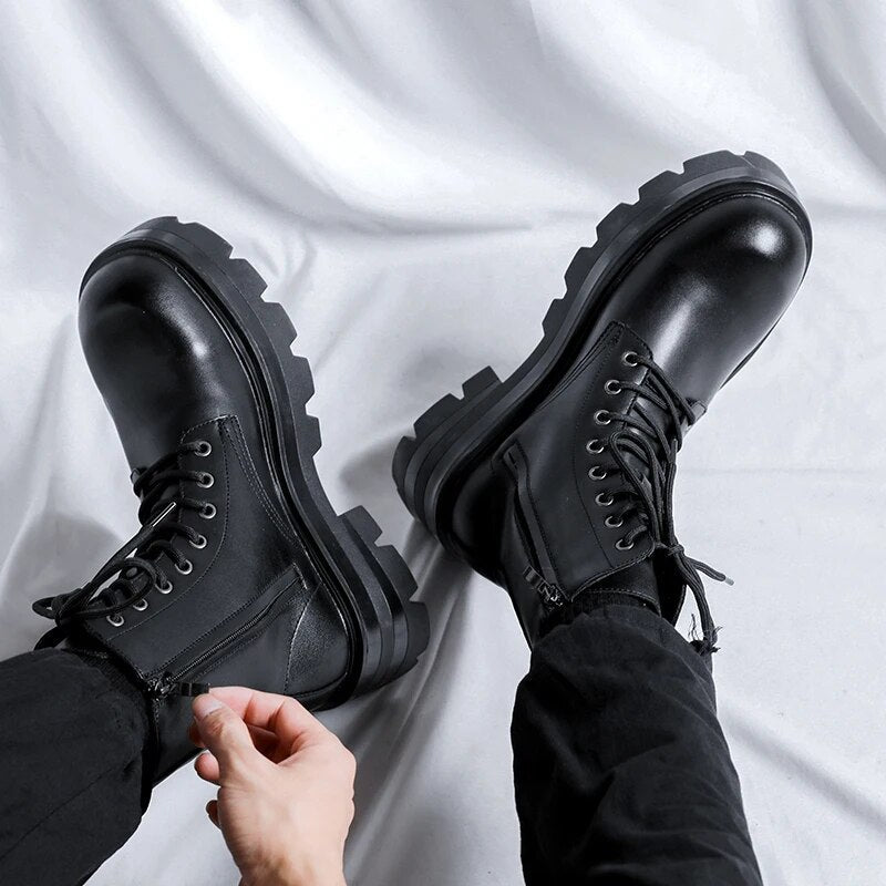 Black chunky sole lace up ankle boots best sale