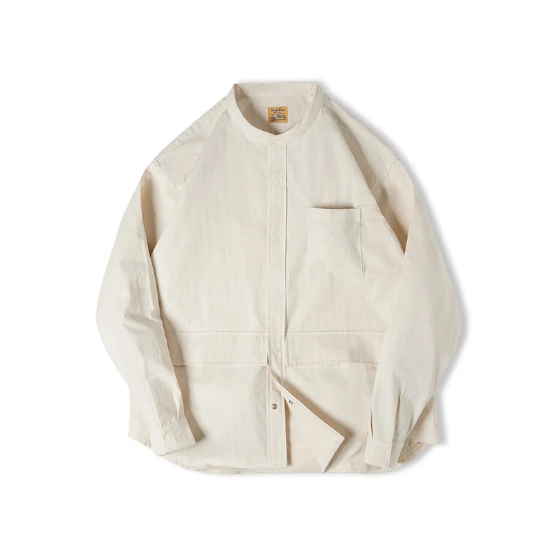 Grandad Collar Twill Workwear Overshirt