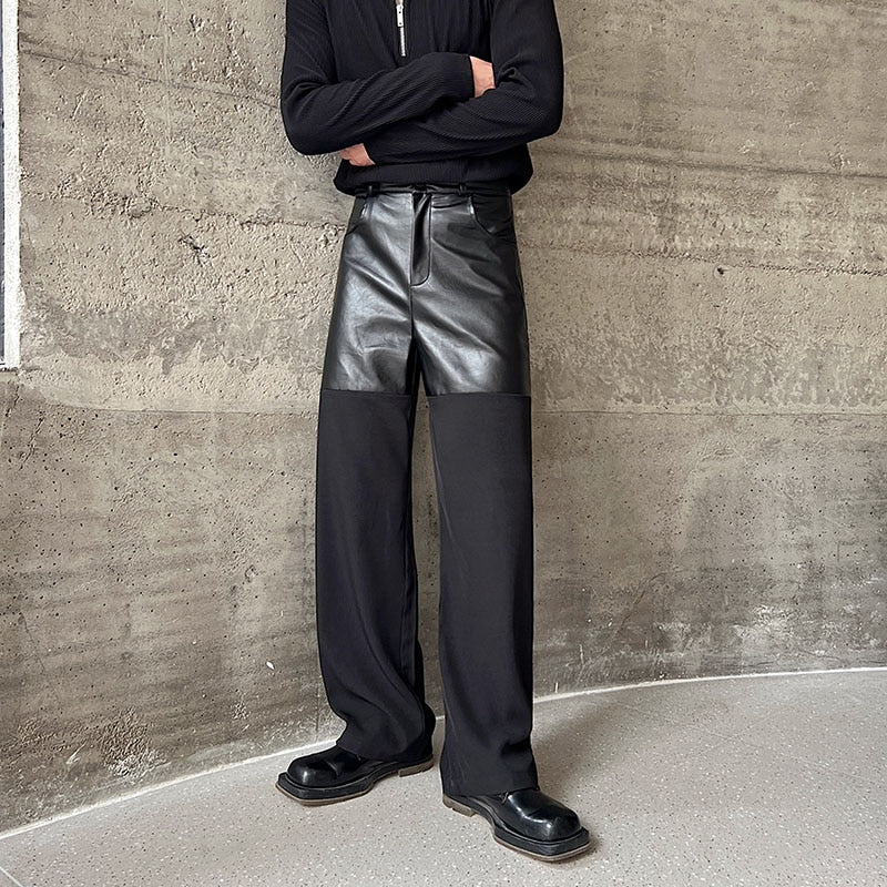Half Faux Leather Smart Trousers