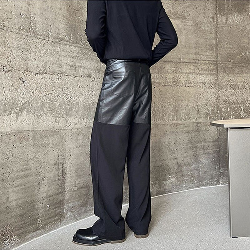 Half Faux Leather Smart Trousers  Streets of Seoul  Mens Korean Style  Fashion  thestreetsofseoul