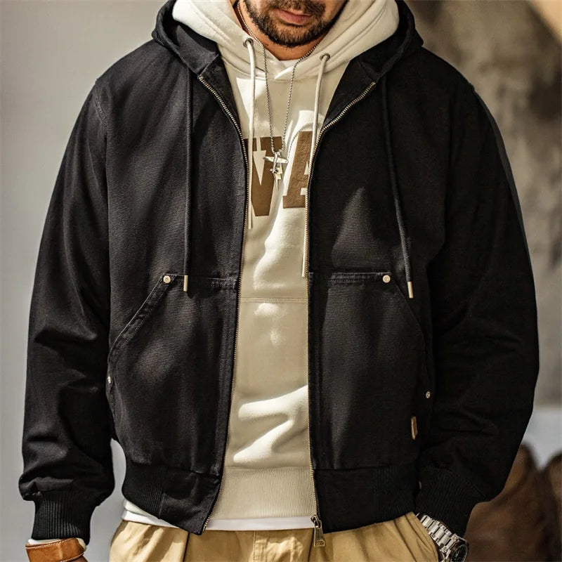 Hooded Canvas Workwear Jacket Streets of Seoul Men s Korean Style Fashion