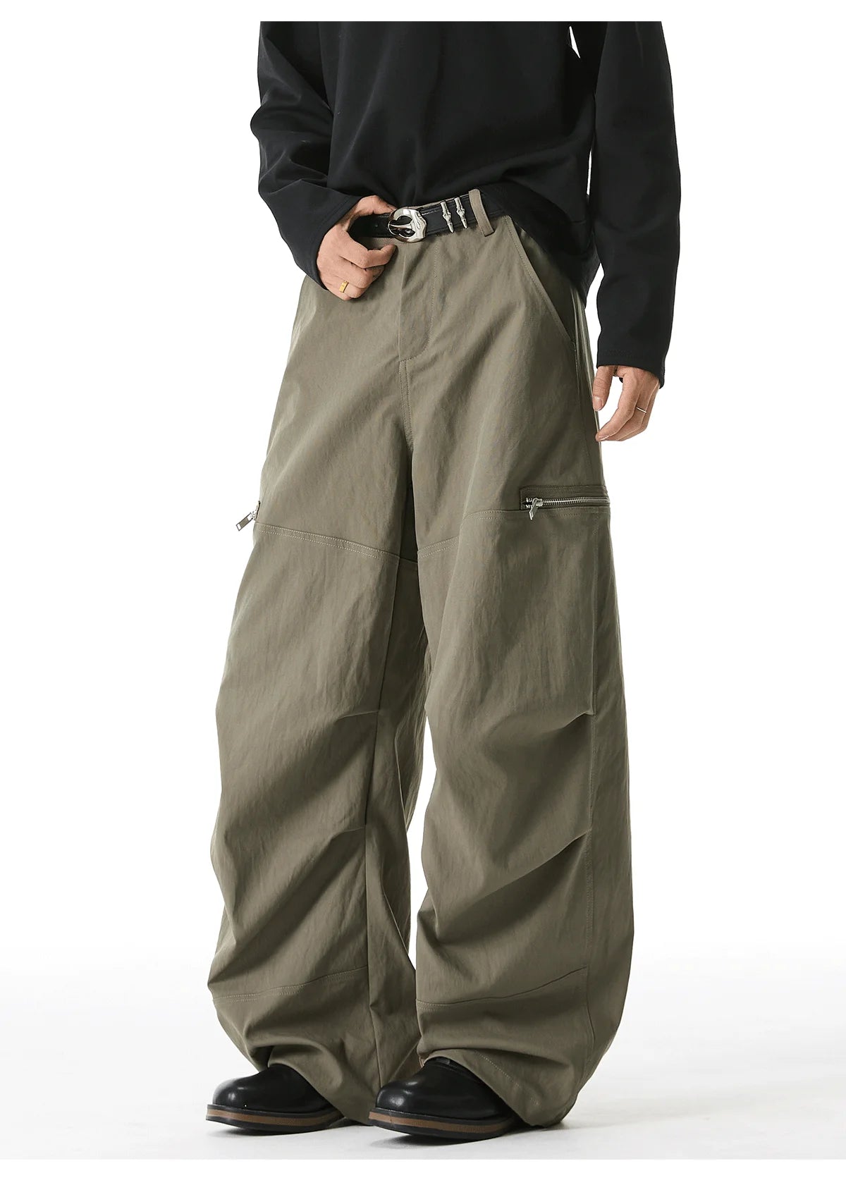 Knee Pleat Parachute Pants